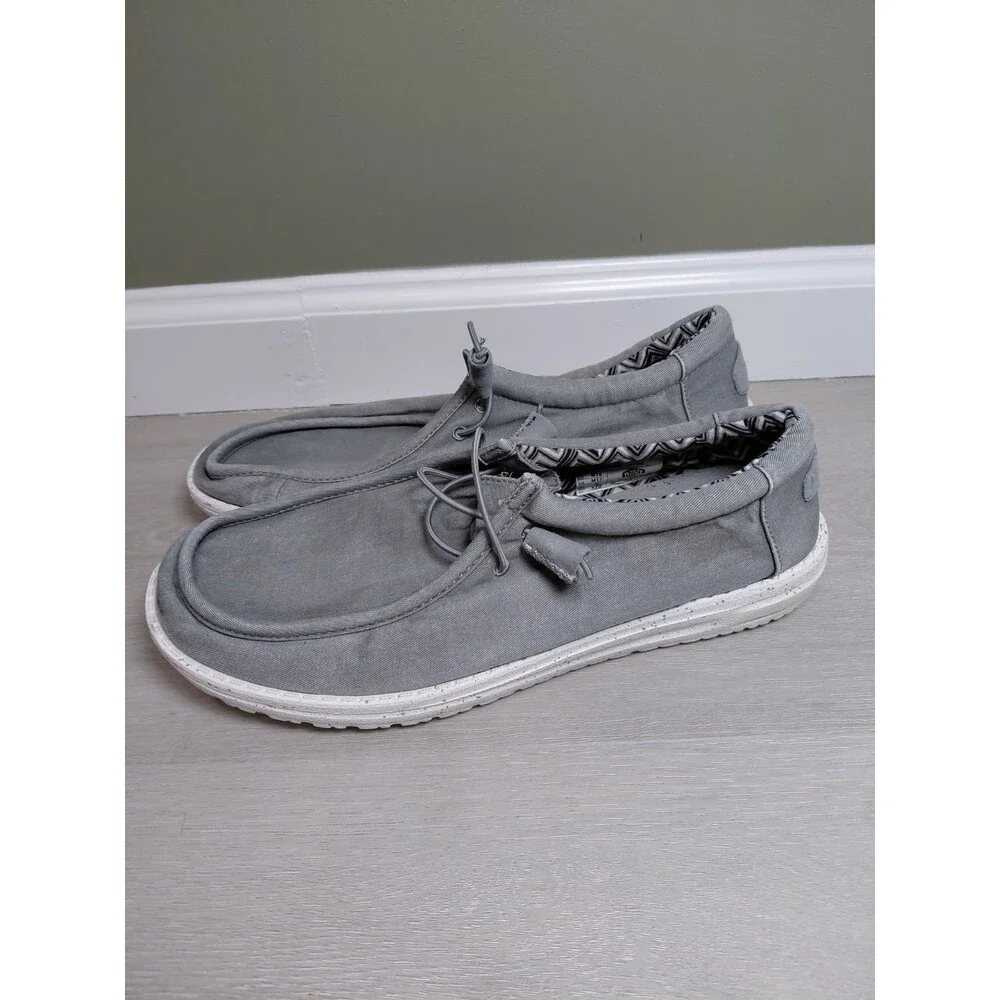 Hey Dude Wally Stretch Light Grey Canvas Loafers Shoes Men Size 14M